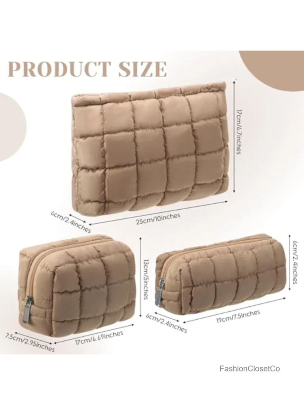 Puffy Quilted Makeup Bag Set Cosmetic Pouch Travel Toiletry Organizer